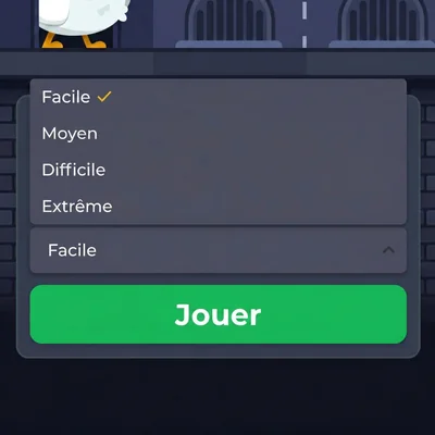 Interface Chicken Road avec les 4 niveaux de difficulté - Easy, Medium, Hard et Hardcore