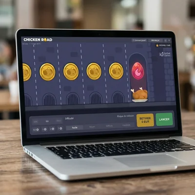 Interface officielle de Chicken Road par InOut Games avec logo et menu Provably Fair visibles