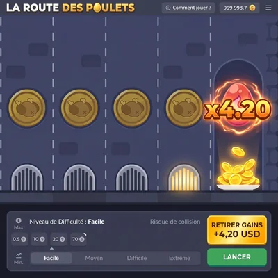 Résultat d'une partie test Chicken Road en mode Easy avec un multiplicateur x4.20 et cash out à 4.20€